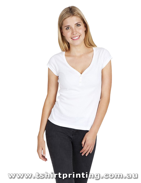 T124W Ramo Ladies Cap Sleeves Henley T-Shirt